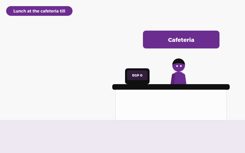 Animation: a student pays for lunch by tapping the bracelet and the payment is confirmed